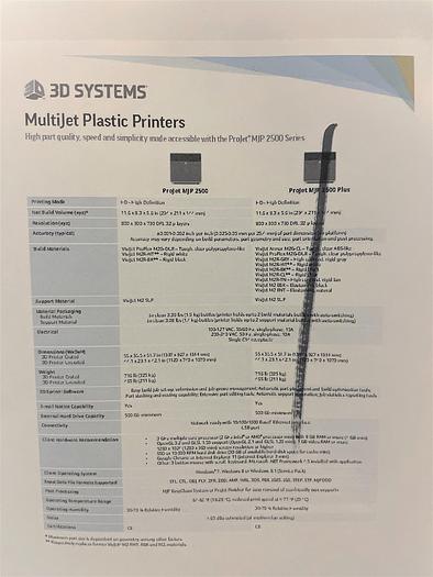 Used 2019 3D Systems ProJet MJP 2500 3D Printer with ProJet 2500 Model 1-A Finisher Oven
