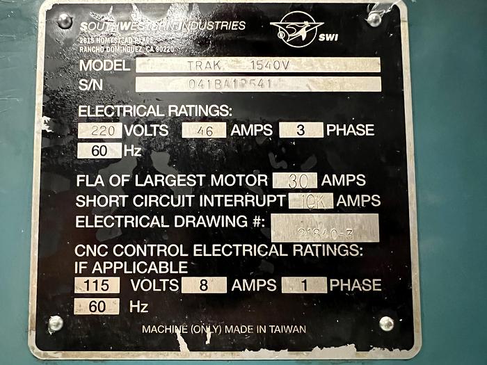 Used 2004 Southwestern Industries Trak TRL-1540V Combination Lathe w/ Turret & Tool Post