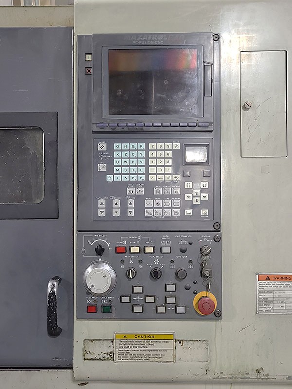Used 2001 Mazak SQT100MS Mazatrol Fusion 640T with Milling/Drilling Capability, Subspindle, Full C Axis Spindle Rotation, Conveyor