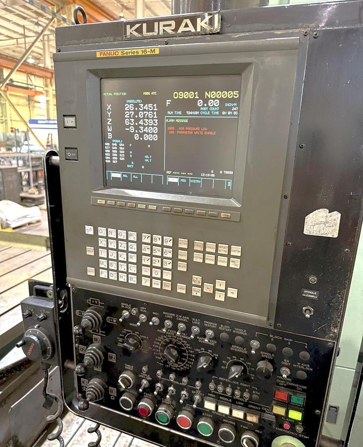 Used 1999 Kuraki KBT-11WA CNC Table Type Horizontal Boring Mill with Full 4th Axis Table, 40 Station ATC, Fanuc 16M, 63"x55" Table, Conveyor