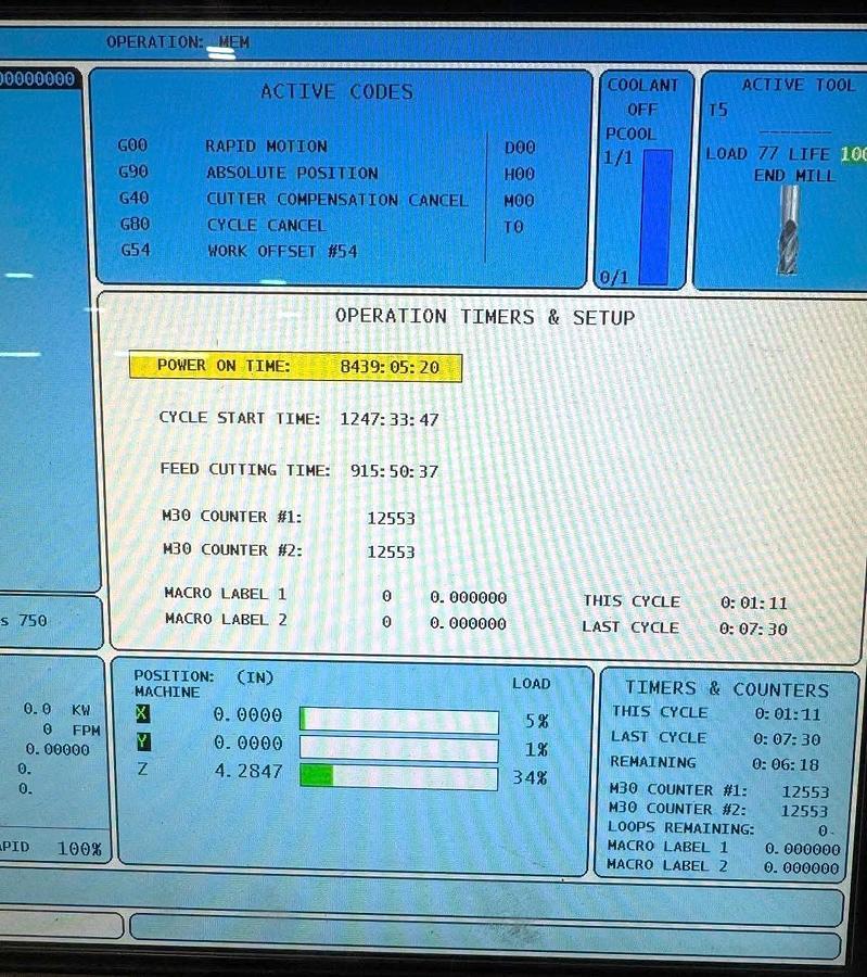 Used 2012 Haas VF2YT with Extended Y Axis Travel, Chip Auger, Prog. Coolant, Low Hours