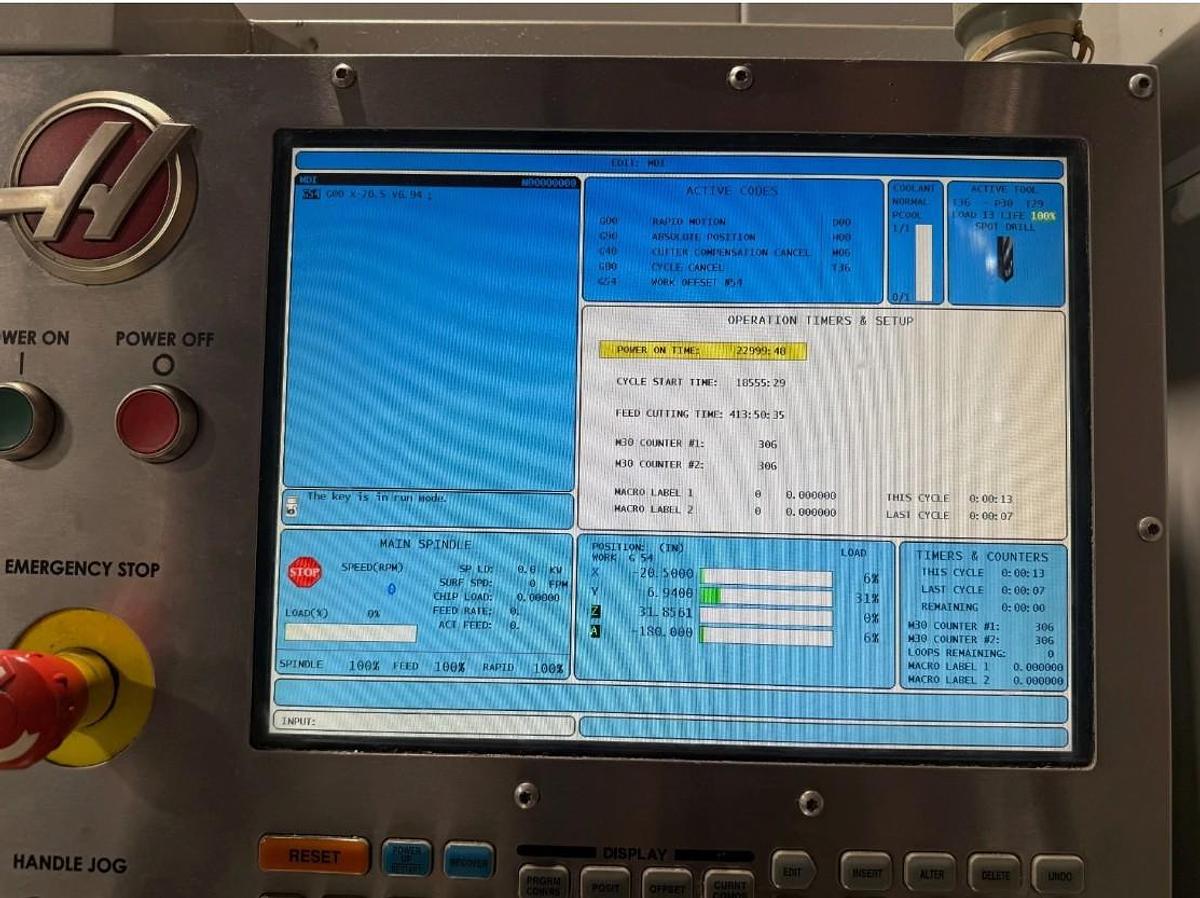 Used 2011 Haas EC-500, 40 Pos. ATC, 1000 PSI Coolant Thru Spindle, Haas Probing, 1 Degree Pallet Indexing, 2 Pallet Changer