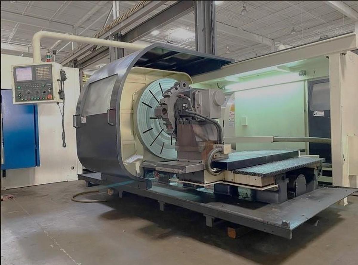 Used 2007 Hwacheon T130 CNC T-Lathe with 51.18" Swing, 35.83" Max Cut Diam., 400 RPM, 6.1" Bore, 50" Chuck, 12 Station Turret, Fanuc