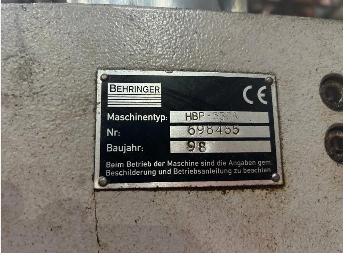 Used 1998 Behringer HBP-530A Automatic Horizontal Bandsaw w/ 20.8" Round Cutting Cap., Feeder Tables