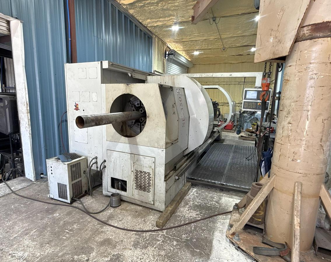 Used 2007 Challenger SL350 Hollow Spindle CNC Lathe, 10.25" Bar Cap., (2) 25" 4 Jaw Man. Chks, Steady Rests, Tailstock, 120" cc