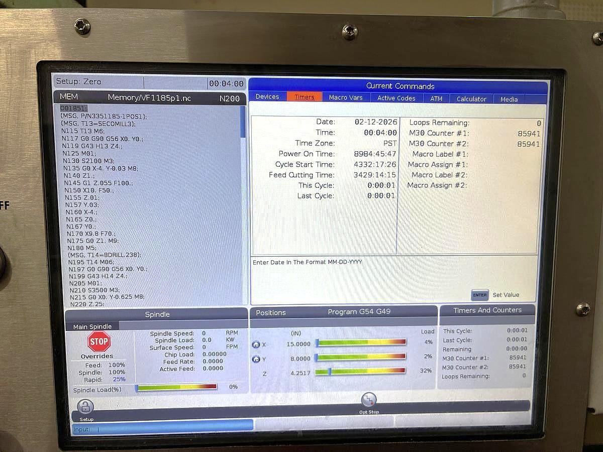 Used 2017 Haas VF2 with Chip Auger, Rigid Tapping, 8100 RPM, 20 Station Umbrella ATC, ONLY 3,429 Feed Cutting Hours !!