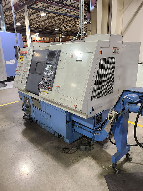 Used 2001 Mazak SQT100MS Mazatrol Fusion 640T with Milling/Drilling Capability, Subspindle, Full C Axis Spindle Rotation, Conveyor