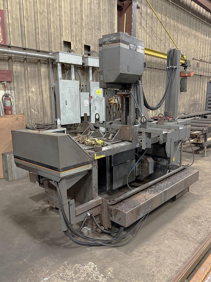 Used 2007 HE & M Model V100HLM-3 Automatic Vertical Bandsaw with Upgraded Hydraulic Package, 18" x 22" Cutting Capacity