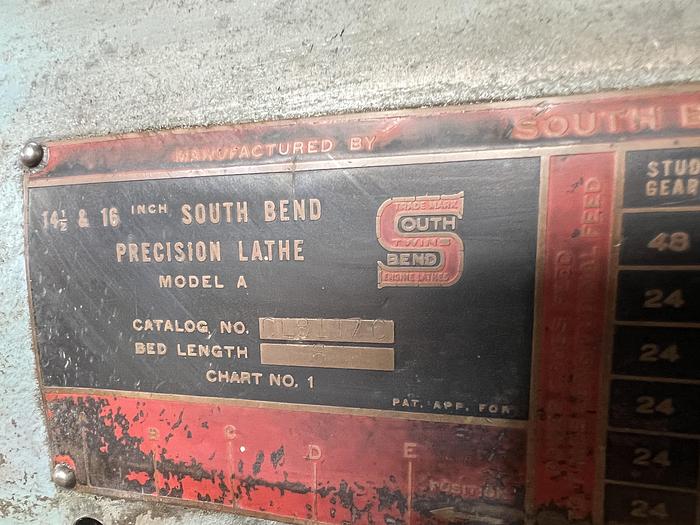 Used 1950 South Bend 16 16/24"  Type A Precision Tool Room Lathe