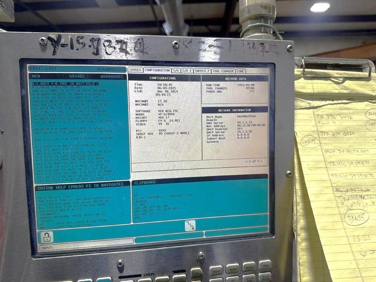 Used 2014 Haas VF6/40 TR with 1000 PSI HPC Thru Spindle, TR-310 Trunnion, 8100 RPM, 2 Spd Geared, Removable Trunnion