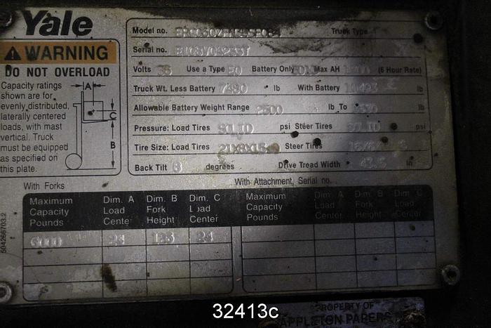 Used Yale ERC060ZFN36SP084 5000Lb Electric Forklift #32413