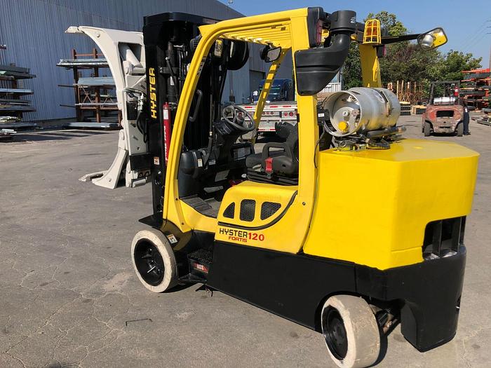 Used 12,000 POUND ROLL CLAMP FORKLIFT TRUCK W/ 60” DIAMETER CASCADE ROLL CLAMP