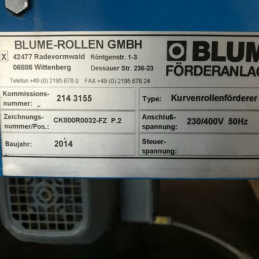 Gebraucht BLUME Rollenbahn Kurve/ Förderband Kurve 90 ° Blume