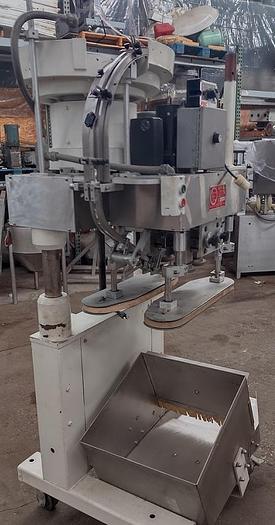 Used Kaps All E automatic  C frame capper with vibratory feeder