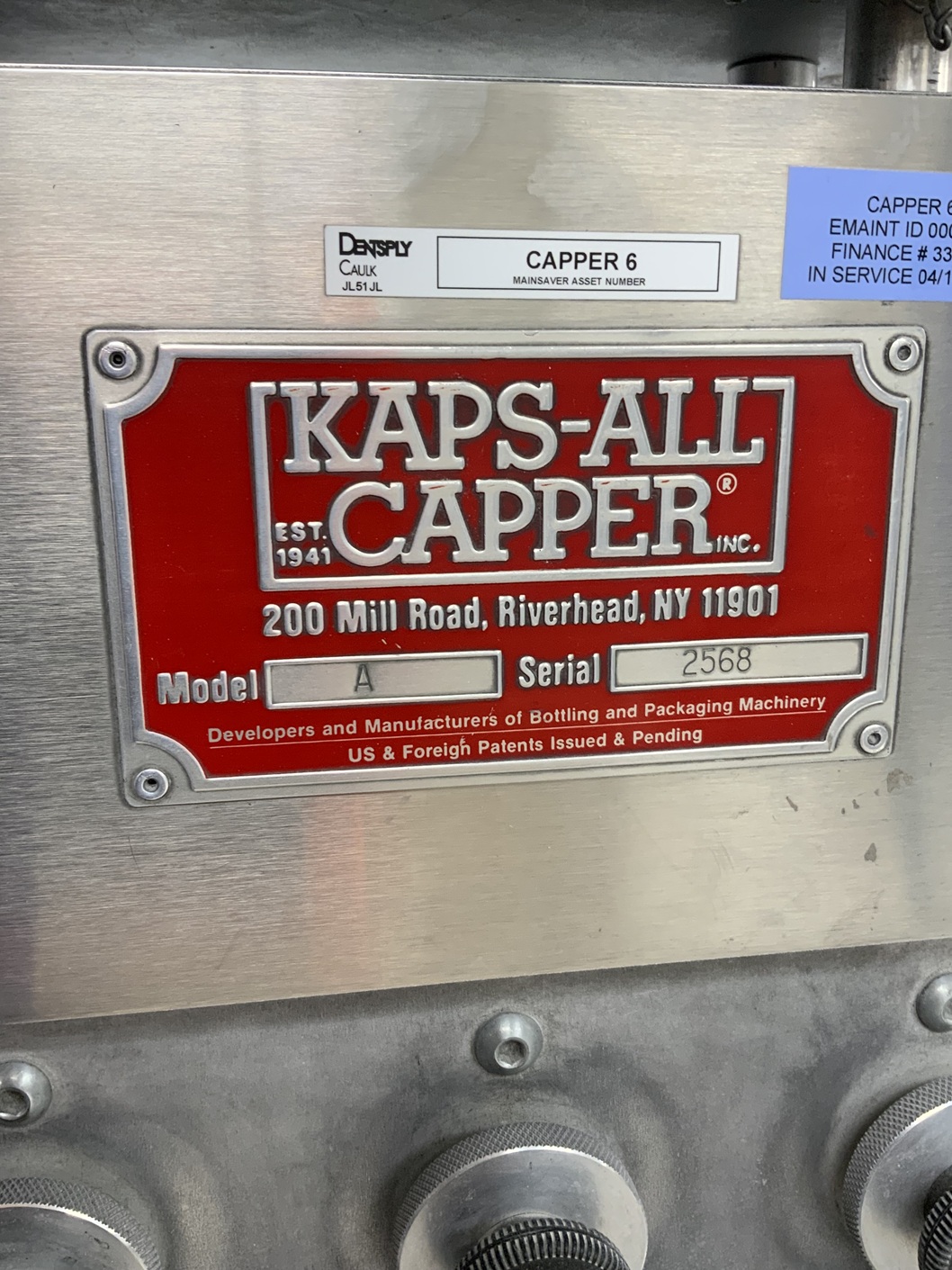 Used Kaps All model A capper with Waterfall Feeder for large caps A