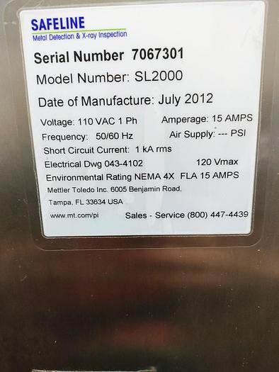 Used Safeline SL2000 Large format metal detector - 24x 28 opening