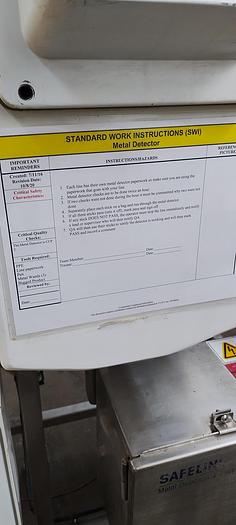 Used Safeline Metal Detector 12 x 23 " aperature