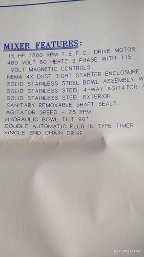 Used Peerless HM300W Single Sigma Mixer