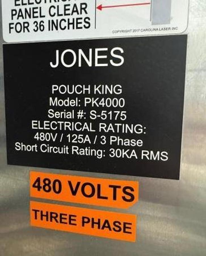 Used Jones PK 4000 Pouch King set 3 1/2 " with with Film Splicer & Rotary Knife