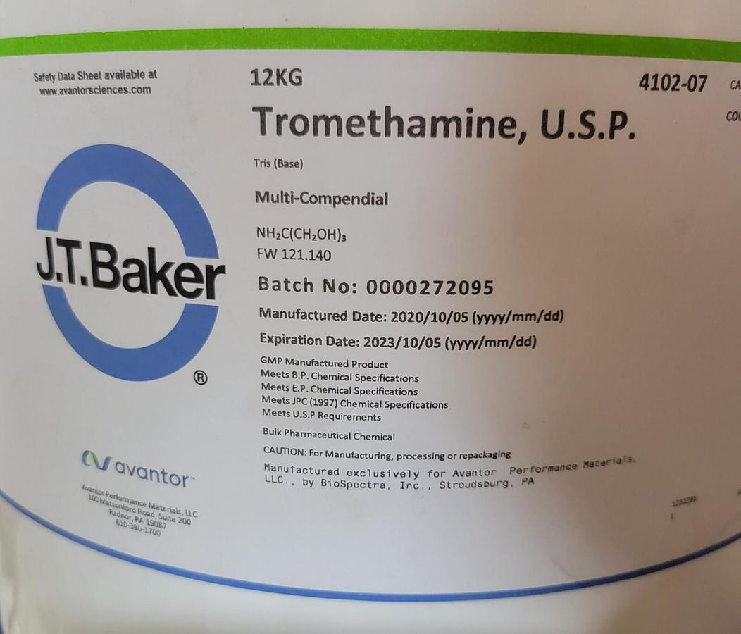 J.T. BAKER  TROMETHAMINE U.S.P  MULTI-COMPENDIAL  4102-07  *EXP 2023*  12 KG