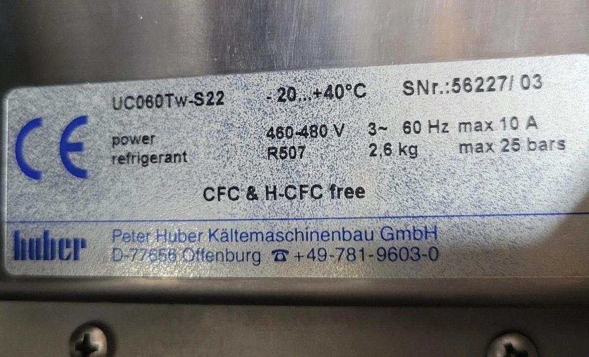 Used Huber UniChiller UC060Tw-S22, water cooled -20° to +40°C 6kW Cooling capacity