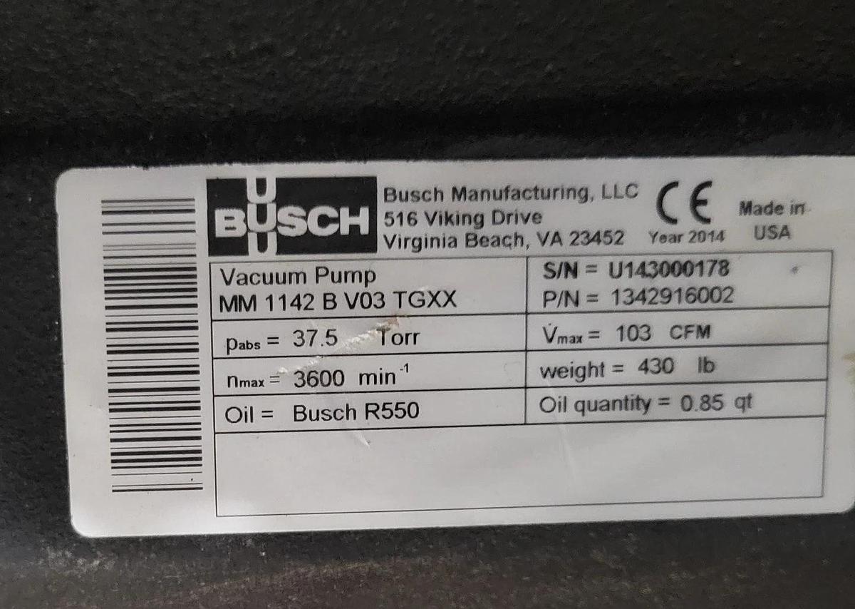 Used Busch Mink MM 1142 BV Vacuum Pump 2014 with controls and cart
