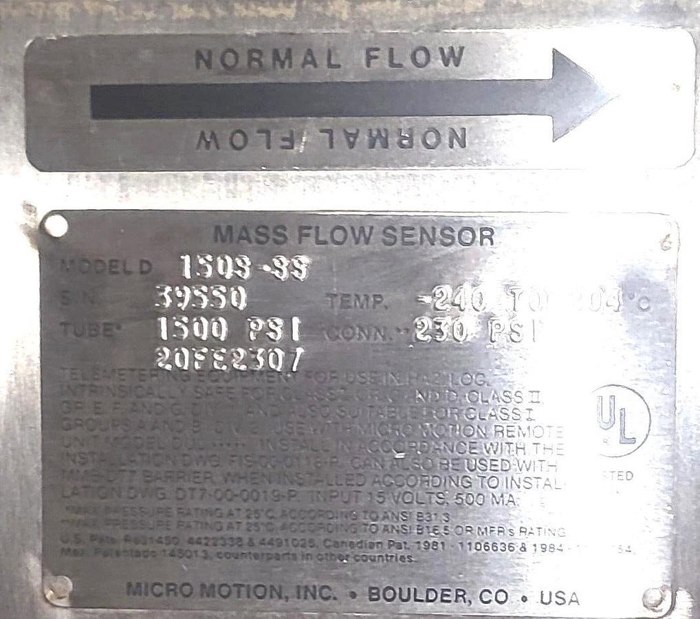 Used MICRO MOTION  FLOW METER 150S-SS MODEL D W/O TRANSMITTER