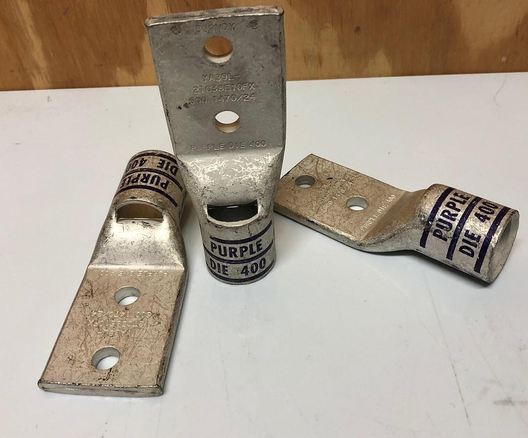 (3) BURNDY YA39L2TC38E1 Copper Compression Lug/Terminal 2 Hole PURPLE, 600 kcmil