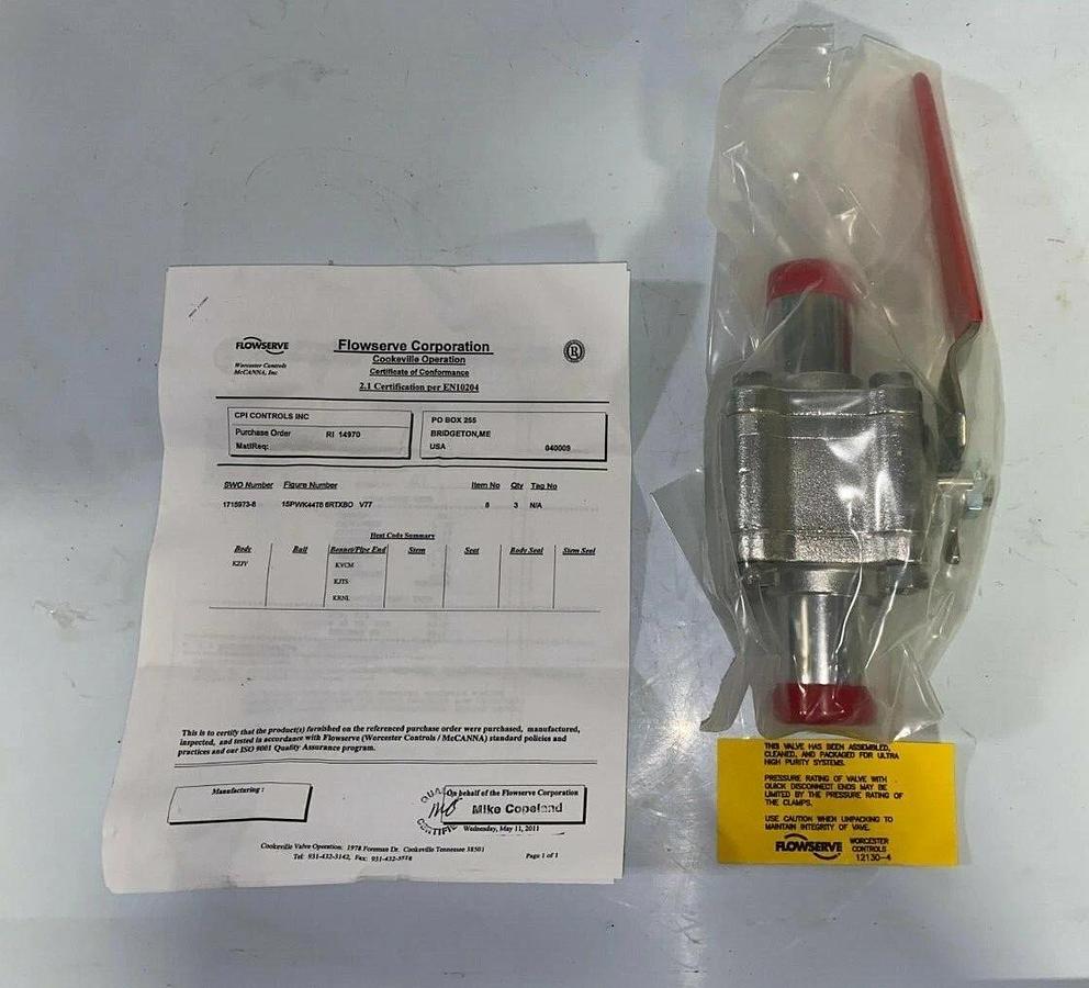 Used Flowserve Worcester Controls 1-1/2'' Ball valve PWK4466RTXBO Butt Weld 400F