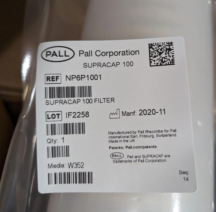 PALL NP6P1001 Supracap 100 filter capsule,  10 inch,  1-3 µm Seitz P100 media