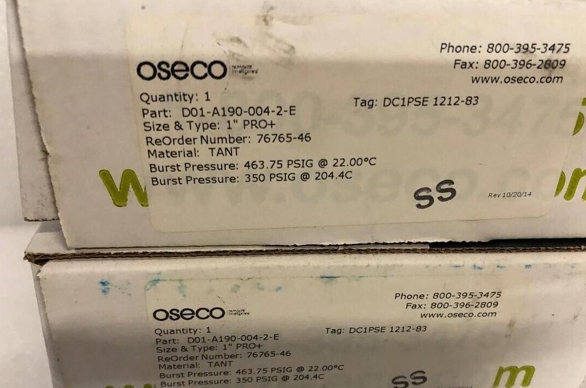 1" PRO+ Oseco  Rupture Disc 463.75 psig @ 22°C, Material TANT