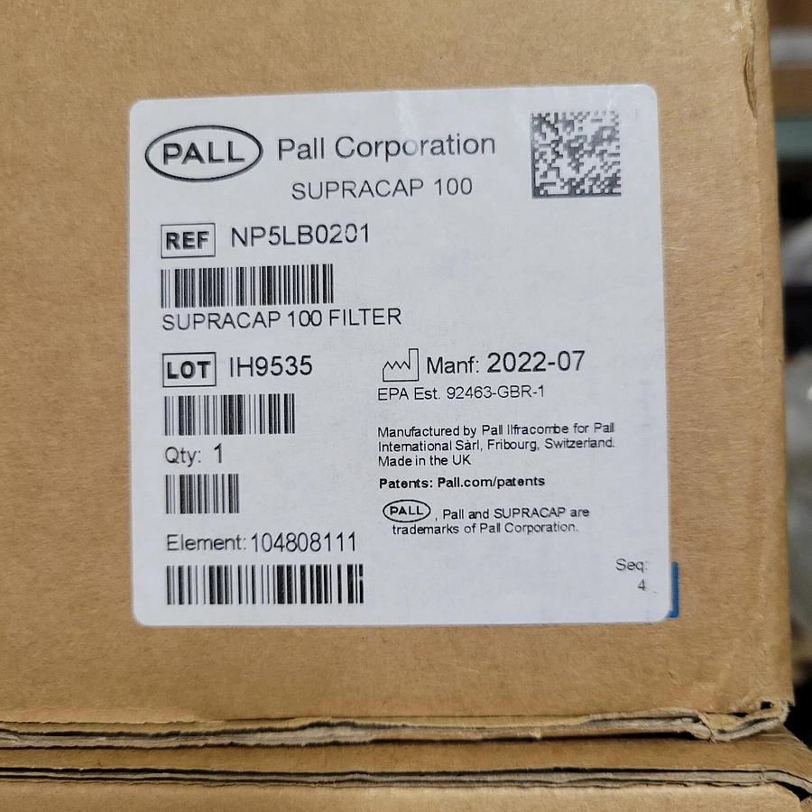 Pall NP5LB0201 SupraCap 100 Depth Filter Capsule, in-Line Style, SEALED In Box!