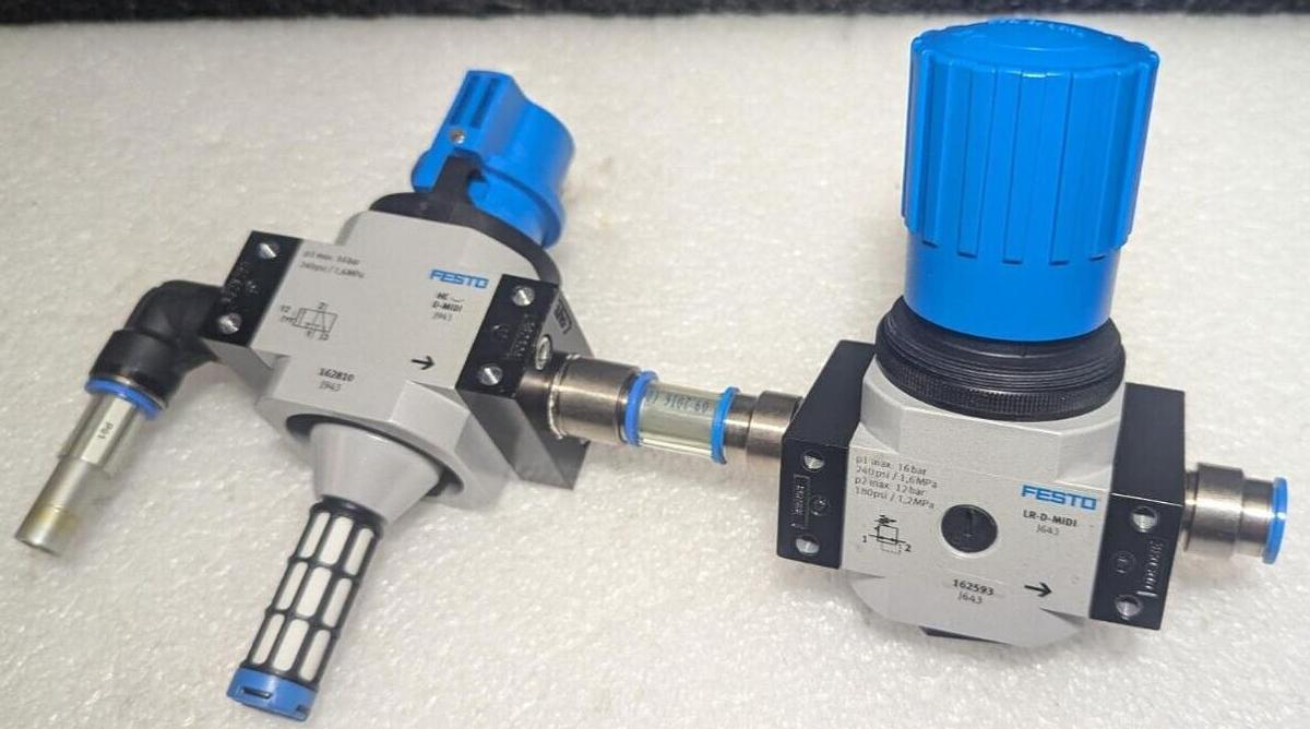 Used FESTO pressure reducing valve LR-D-MIDI 162593 and HE-1/2-D-MIDI 162810 Valve