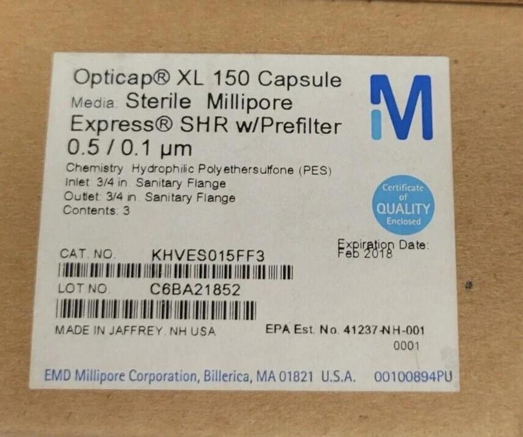 KHVES015FF3 Millipore Opticap® Sterile XL 150 Millipore Express® SHR w/Prefilter