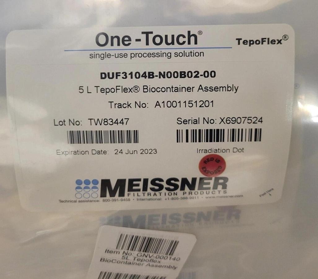 Meissner One-Touch 5 L TepoFlex Biocontainer Assembly 5 Liter