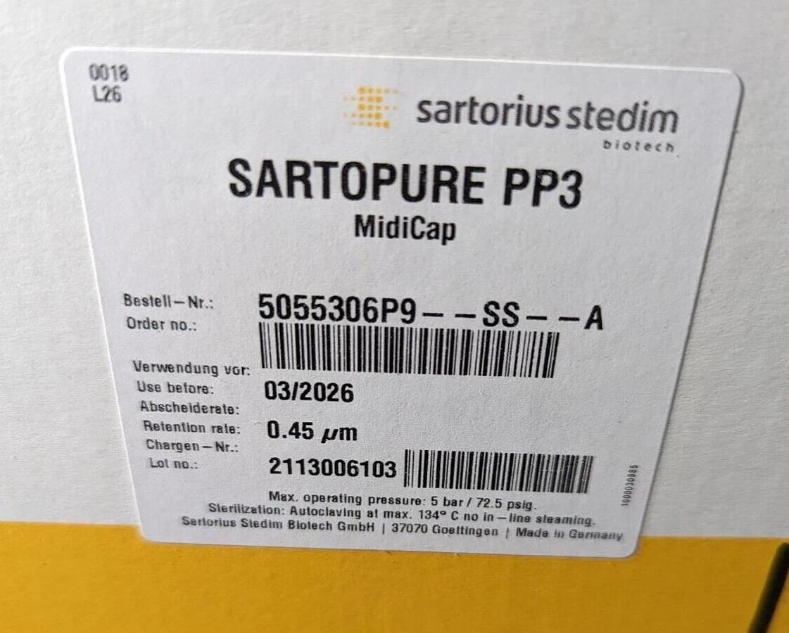1 box 5055306P9--SS--A Sartopure® PP3 Midicaps® 0.45µm Size 9,  1  1/2" triclamp