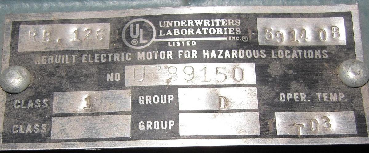 Reliance 5HP Electric  MOTOR 180 volt  Hazardous  1445 RPM, 50HZ  BEI Encoder