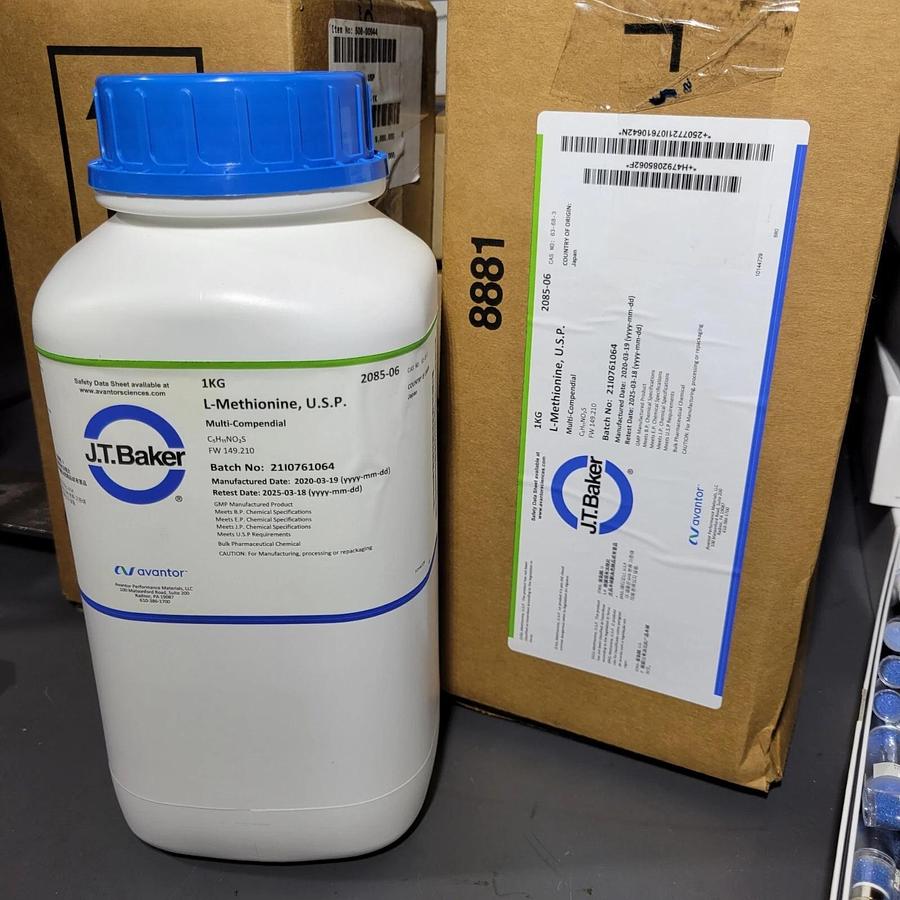 1 KG  L-Methionine U.S.P. , J.T.Baker 2085-06, Poly bottle, white, blue T/E cap