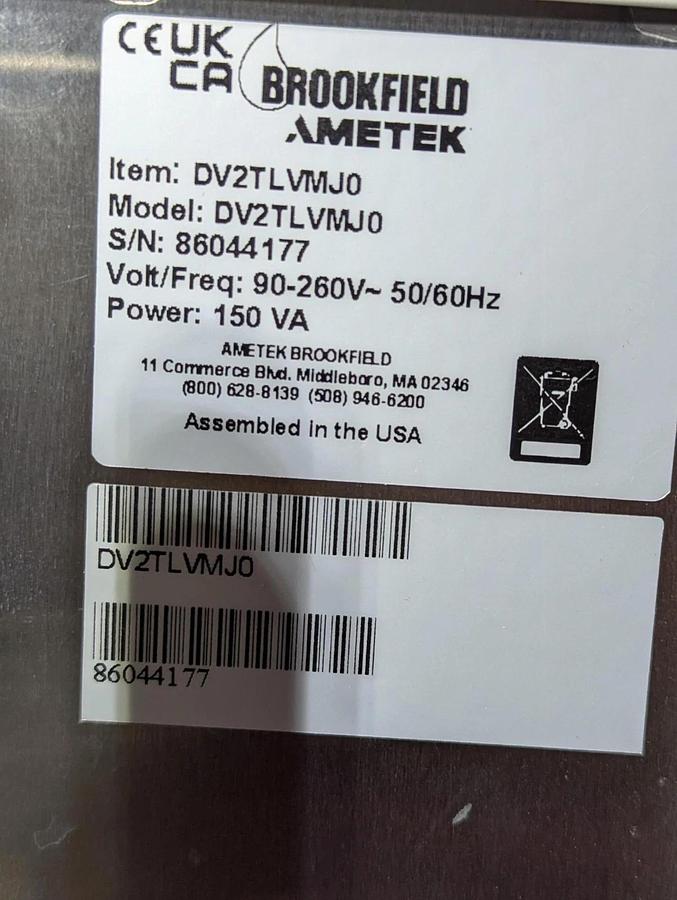 Used Brookfield   Viscometer  DV2T  Touch Screen  DV2TLVMJ0