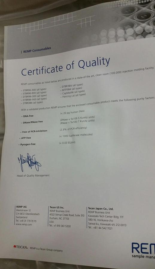 Used 40125-501 Nexus REMP 96-Way 2D Barcode Heat Seal Microtubes & Racks, STBR96-900