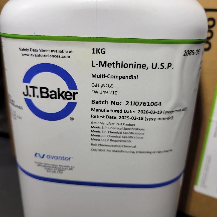 1 KG  L-Methionine U.S.P. , J.T.Baker 2085-06, Poly bottle, white, blue T/E cap