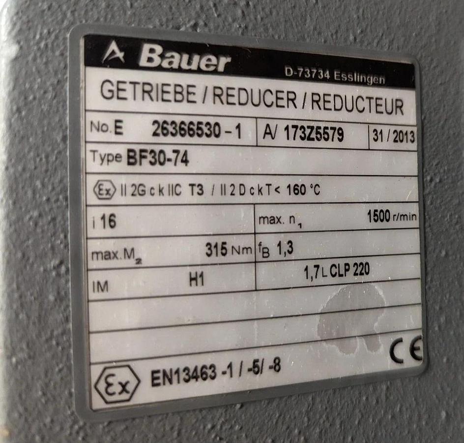 Used Bauer Gearmotor BF30-74/DXN11MA4-TE, E 26366530-1,  electric motor