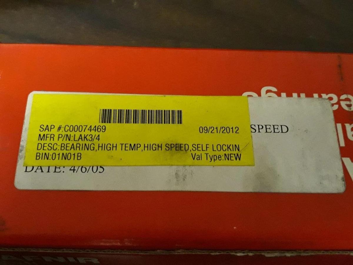 Used FAFNIR  BALL BEARINGS  , High Temp ,Hhigh Speed ,Self Lockin  P/N:  LAK 3/4