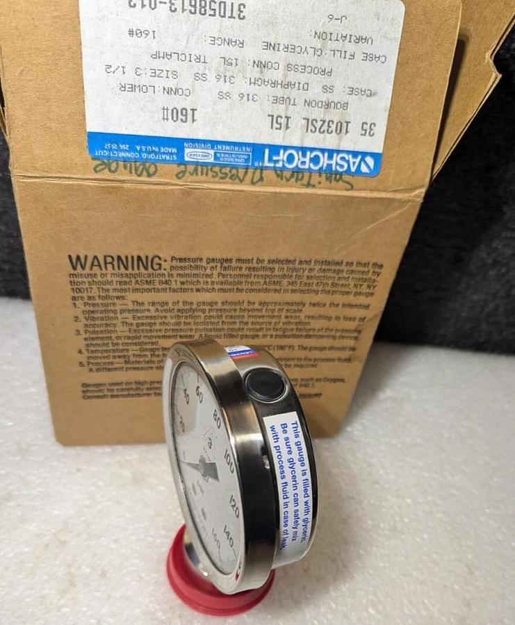 Triclamp  Ashcroft Guage 1032SL  0-160PSI welded Aisi 316 tube&socket Glycerine