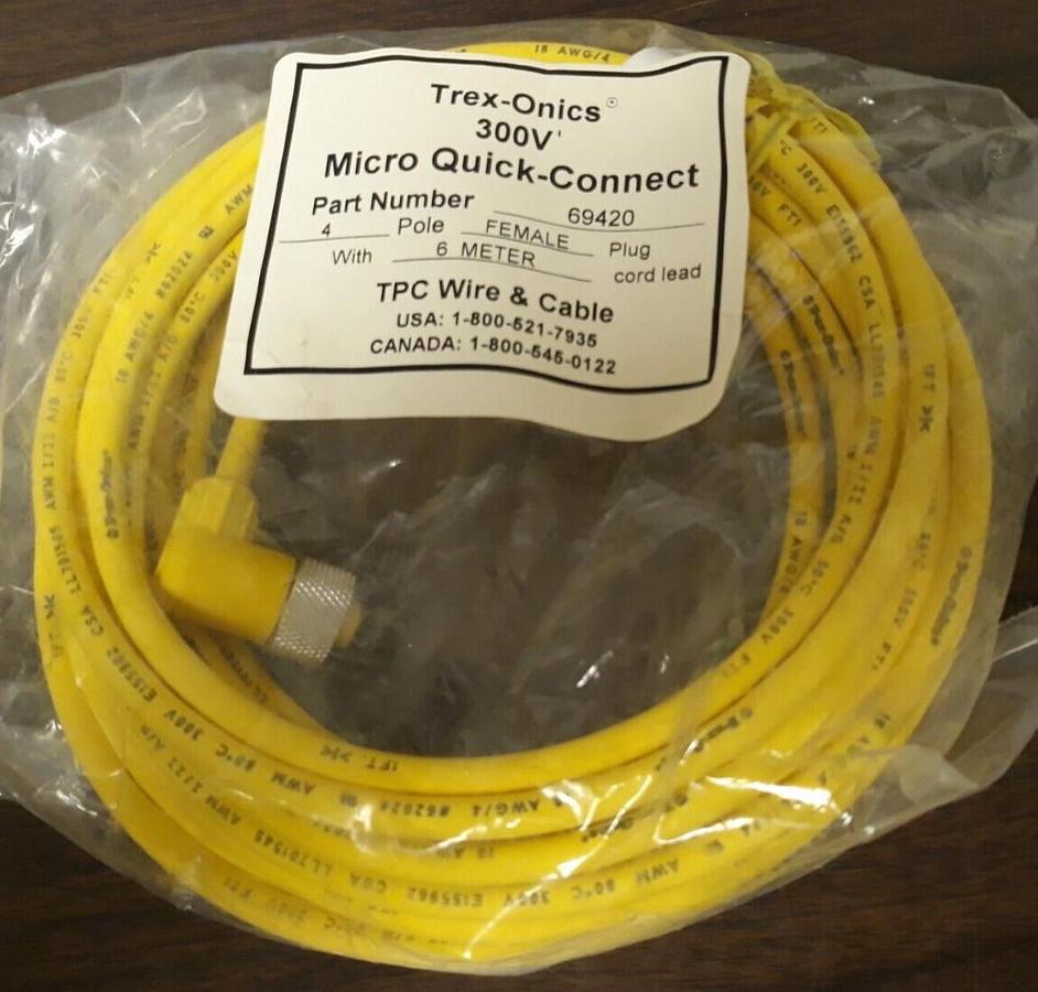 TREX-ONICS   Micro Quick Connect  69420 18ft 300V  4 pole Female plug cord lead
