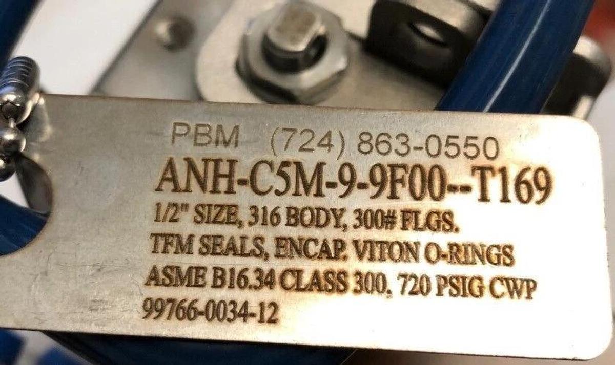1/2" PBM 316 Stainless Steel Flanged  BALL VALVE  ANH-C5M-9-9F00-T169,   720 PSI