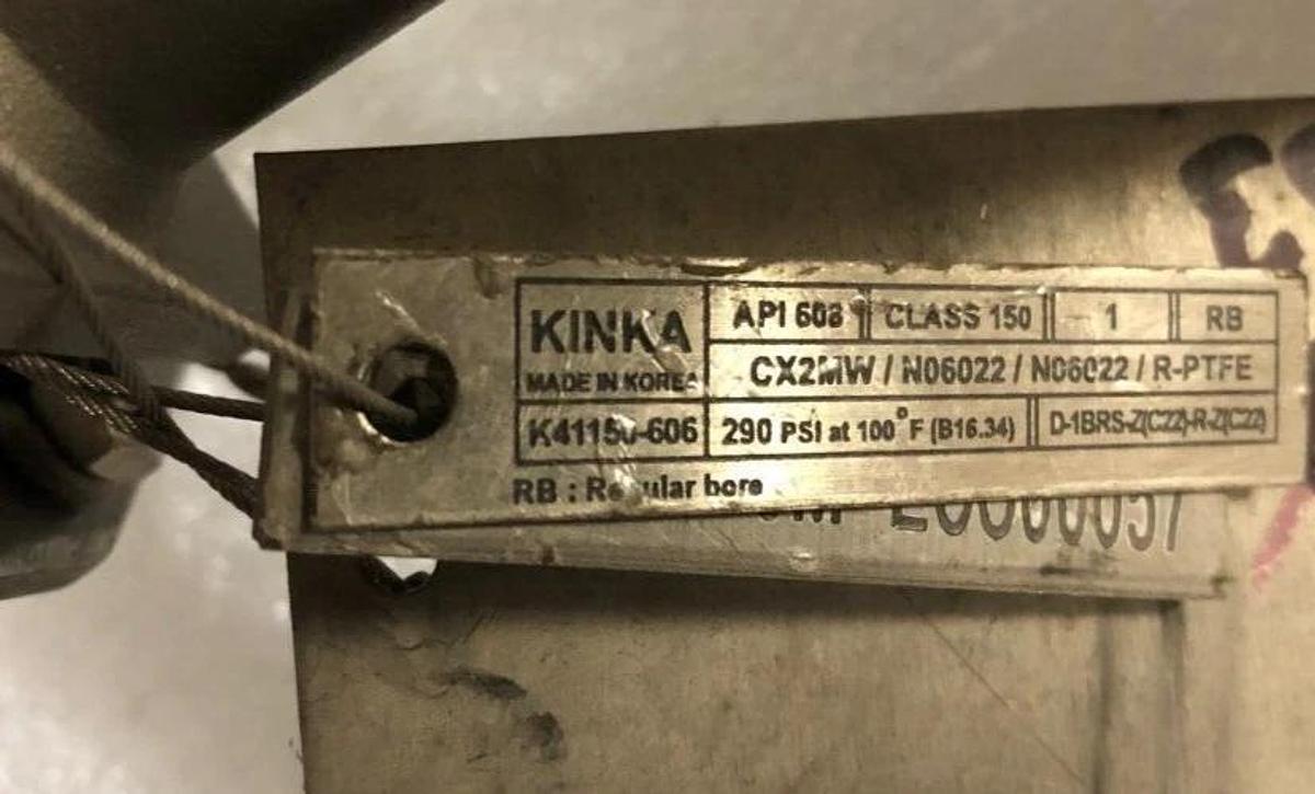 Kinka 1" Hastaloy ball valve class 150 flange, PTFE, 290 psi @ 100 F, D-1BRS-Z