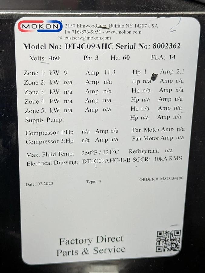 Used 1 hp Mokon DT4C09AHC Pura Therm Industrial Temperature Control Unit 9kw