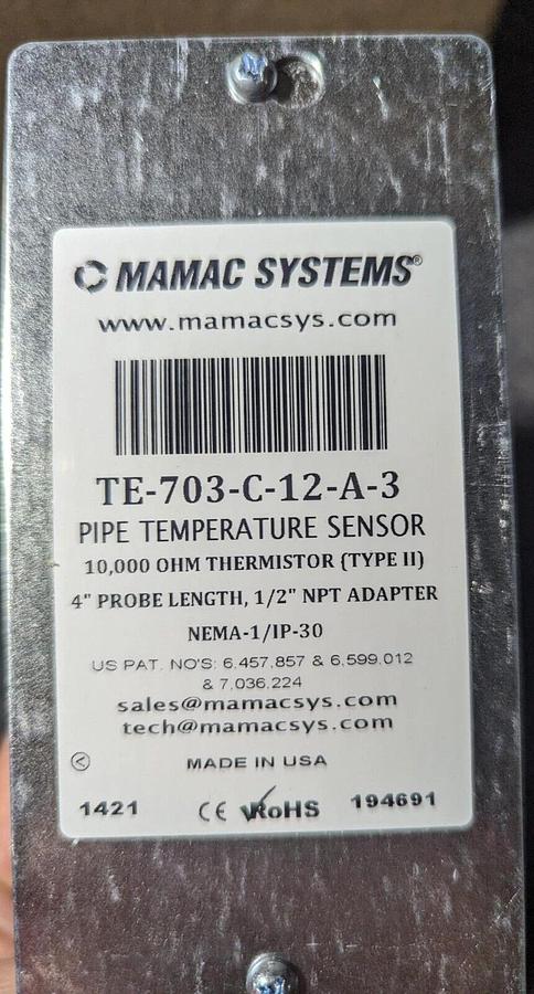 Mamac Systems  Pipe Temperature Sensor TE-703-C-12-A-3