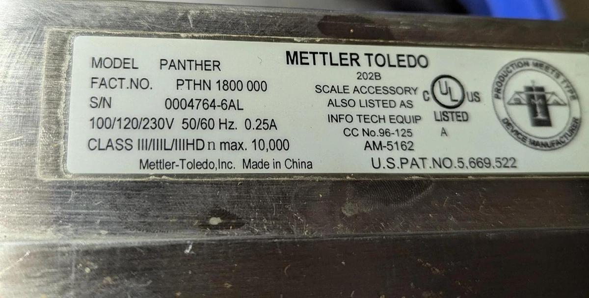 Used Mettler Toledo Panther  PTHN 1800 00 w/ Flexmount Scale Weigh Module Load 0958
